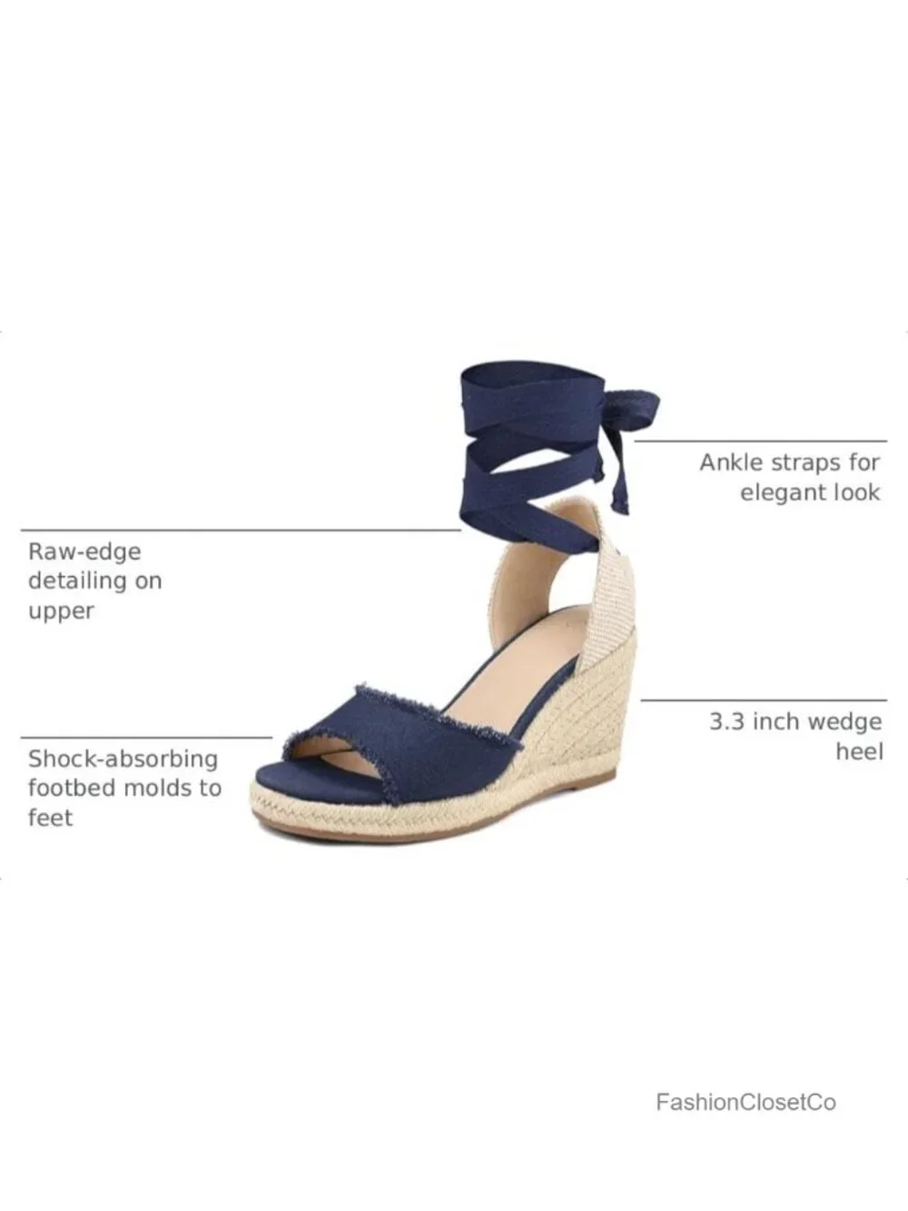 Womens Open Toe Espadrille Wedge Sandals Lace Up Cushioned